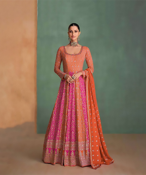 Pink & orange Georgette Designer Suit